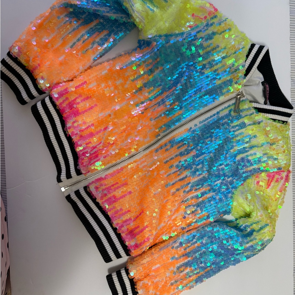 Jojo Siwa Closet  Neon Rainbow Sequin Bomber Jacket  6/6X (SM)